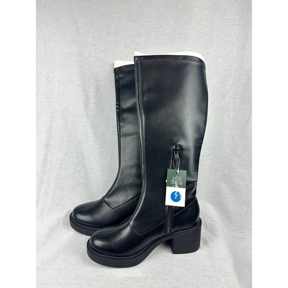 wild fable Shoes - Wild Fable Womens Black Faux Leather Knee High Platform Block Heel Boots Size 7